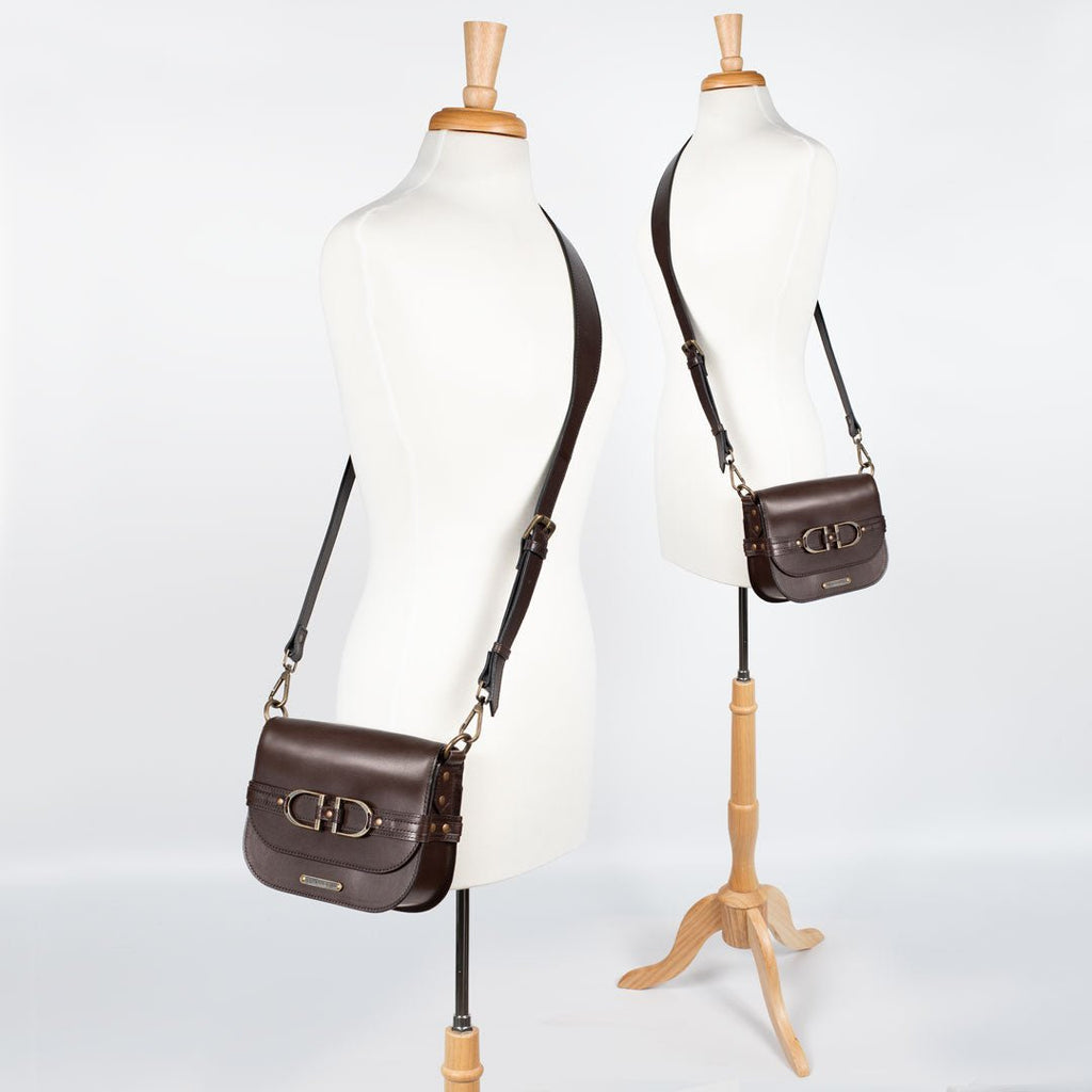 Delaney - Equestrian Stirrup Crossbody Luxury Leather Handbag in Deep Brown - URBANPICK FASHION