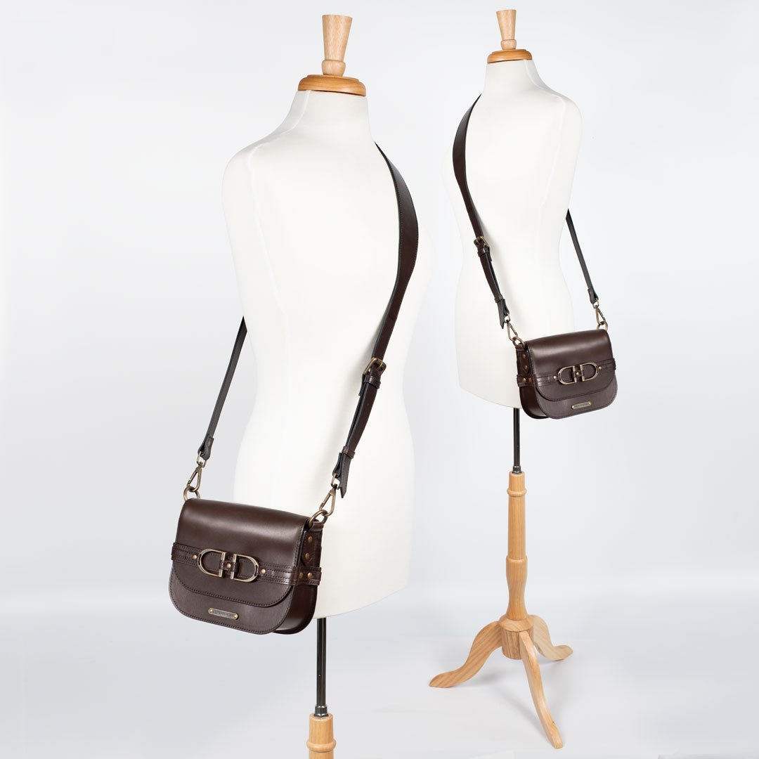 Delaney - Equestrian Stirrup Crossbody Luxury Leather Handbag in Deep Brown - URBANPICK FASHION