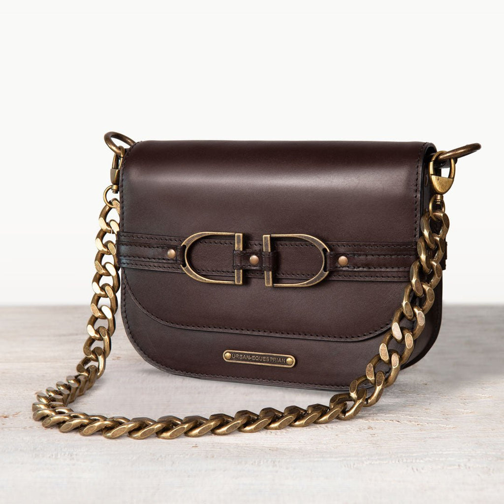 Delaney - Equestrian Stirrup Crossbody Luxury Leather Handbag in Deep Brown - URBANPICK FASHION