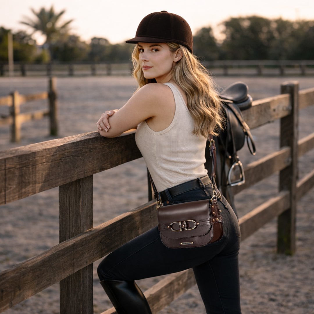 Delaney - Equestrian Stirrup Crossbody Luxury Leather Handbag in Deep Brown - URBANPICK FASHION