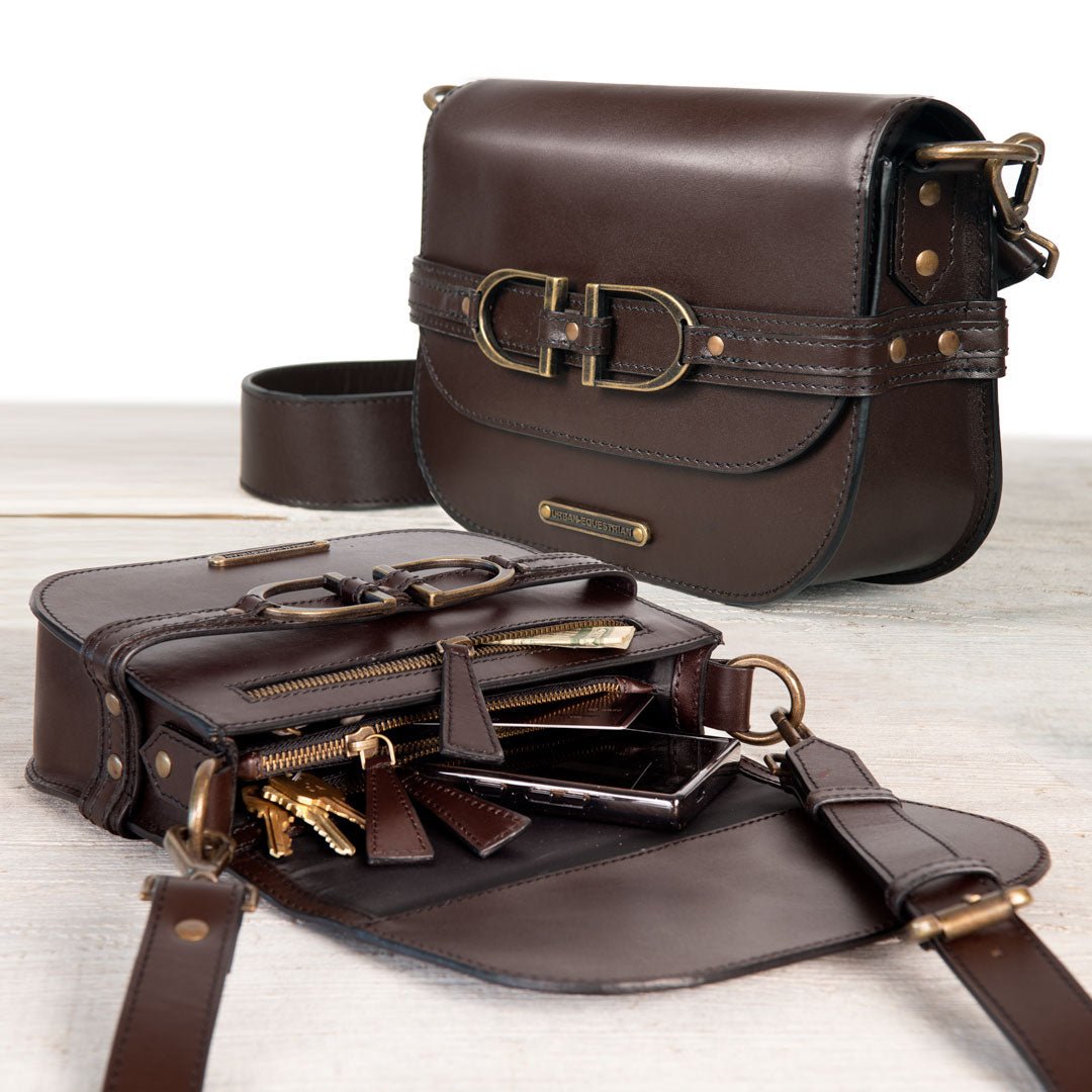 Delaney - Equestrian Stirrup Crossbody Luxury Leather Handbag in Deep Brown - URBANPICK FASHION