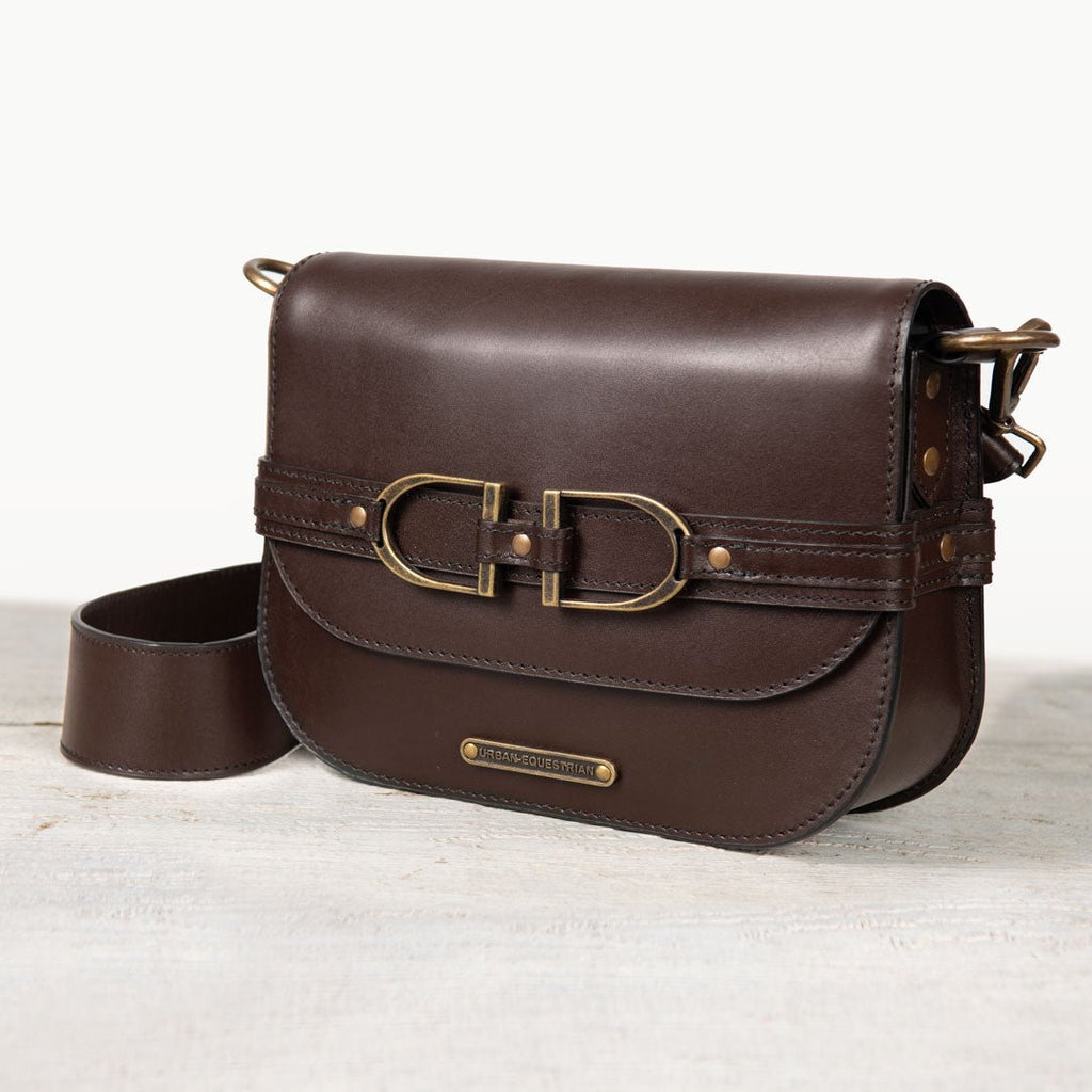 Delaney - Equestrian Stirrup Crossbody Luxury Leather Handbag in Deep Brown - URBANPICK FASHION
