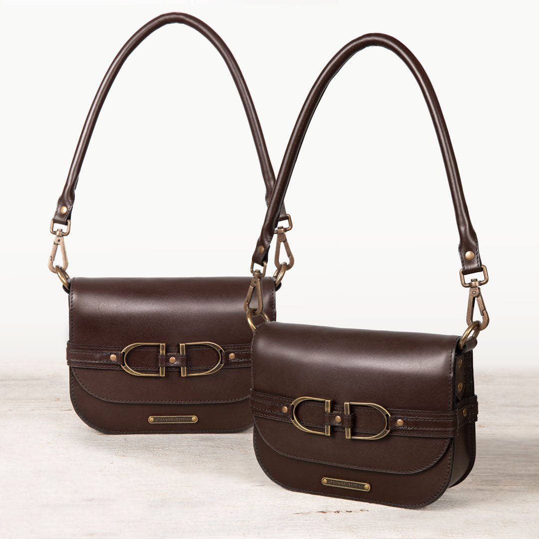 Delaney - Equestrian Stirrup Crossbody Luxury Leather Handbag in Deep Brown - URBANPICK FASHION