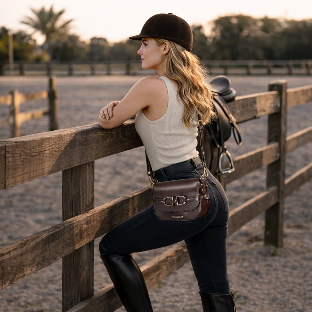 Delaney - Equestrian Stirrup Crossbody Luxury Leather Handbag in Deep Brown - URBANPICK FASHION
