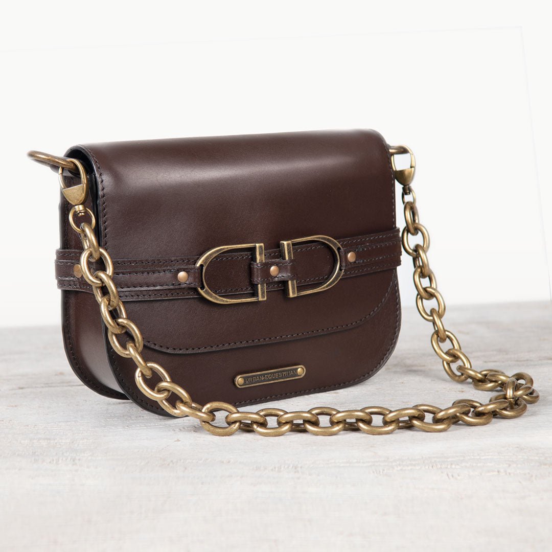 Delaney - Equestrian Stirrup Crossbody Luxury Leather Handbag in Deep Brown - URBANPICK FASHION
