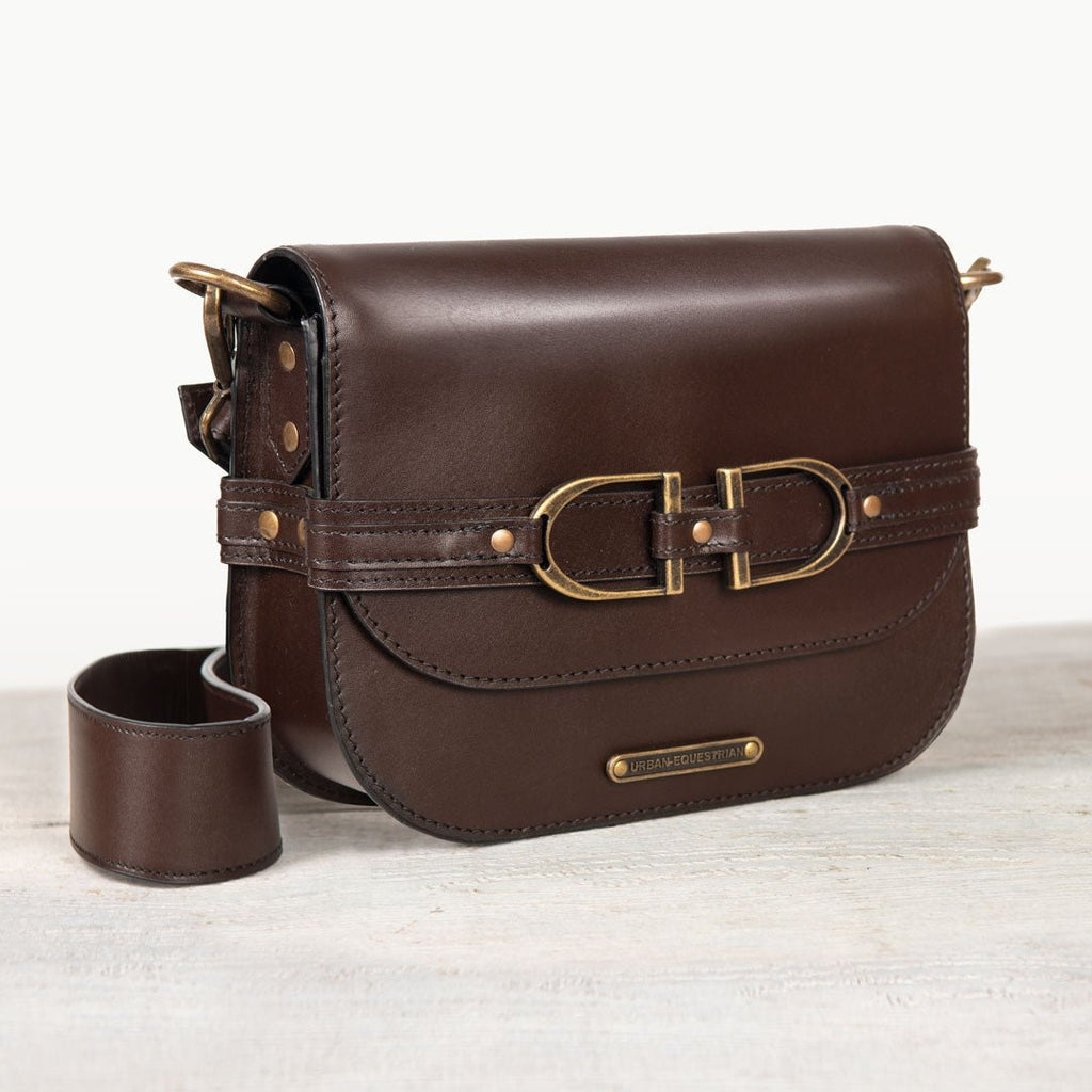 Delaney - Equestrian Stirrup Crossbody Luxury Leather Handbag in Deep Brown - URBANPICK FASHION