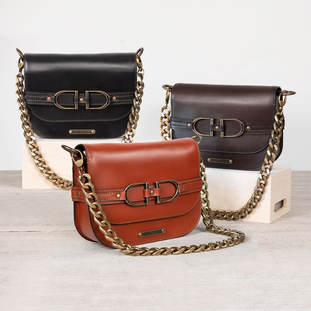 Delaney - Equestrian Stirrup Crossbody Luxury Leather Handbag in Deep Brown - URBANPICK FASHION