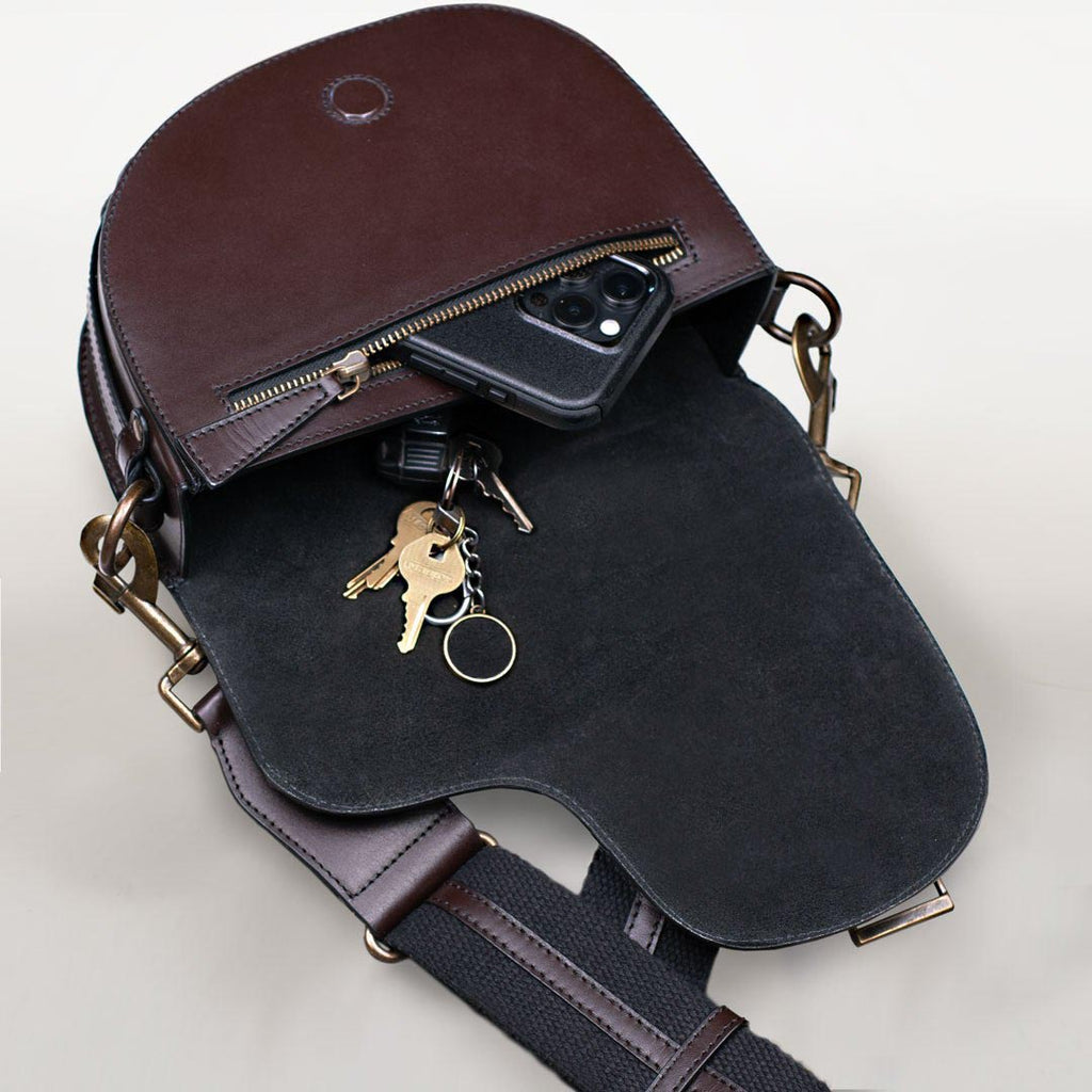 Signature Saddle Bag - Luxury Leather Handbag in Deep Brown - URBANPICK FASHION