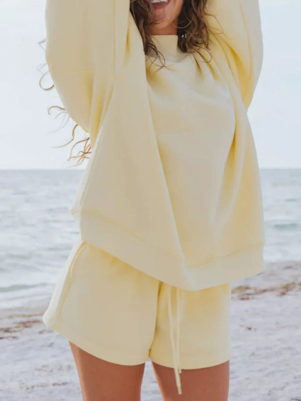 Relaxed Fit Round Neck Sweatshirt and Shorts Set - URBANPICK FASHION