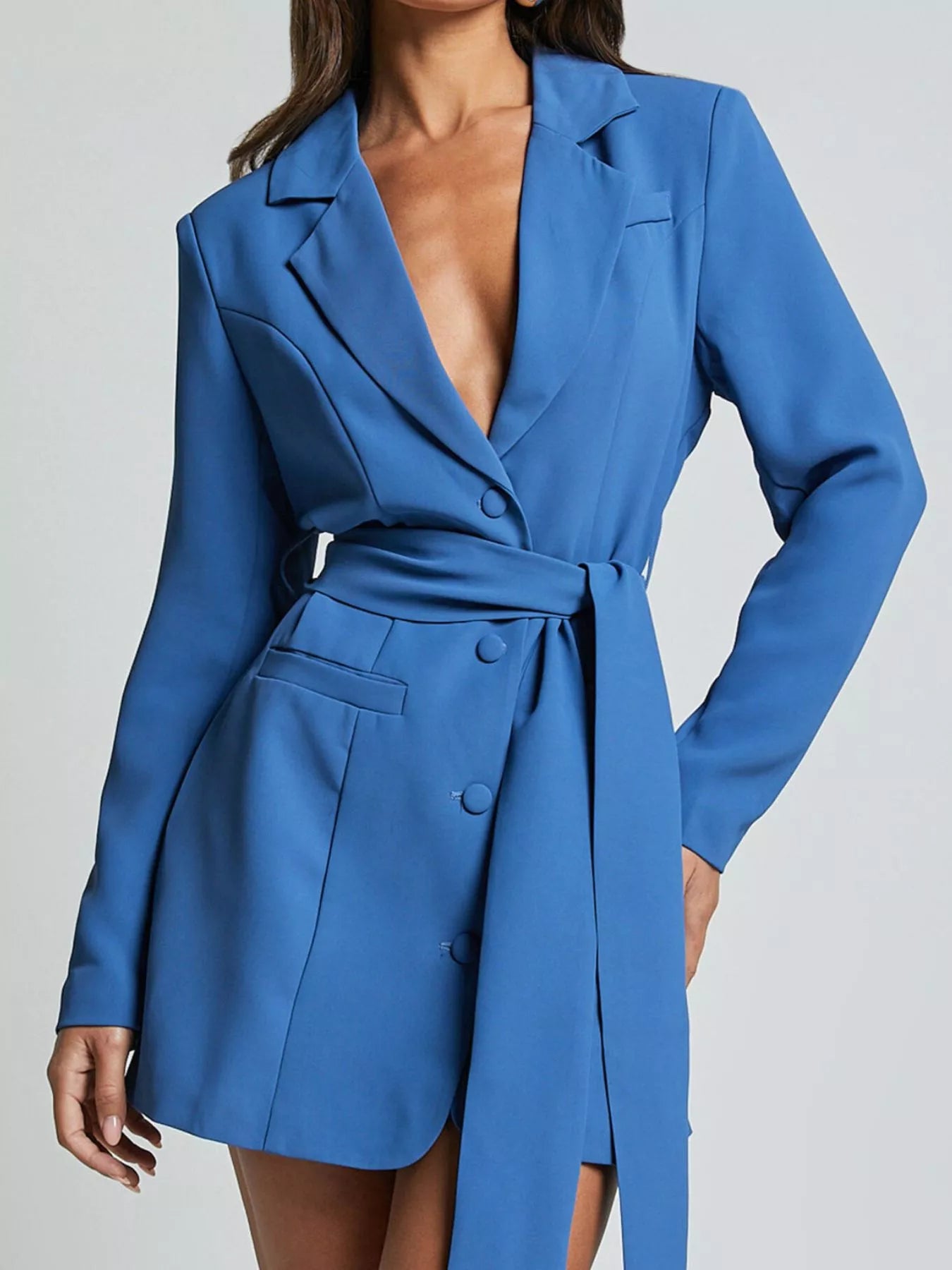 Lapel Collar Tie Waist Blazer - URBANPICK FASHION