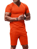 Men's Full Size V-Neck Short Sleeve T-Shirt and Shorts Set Plus Size - URBANPICK FASHION