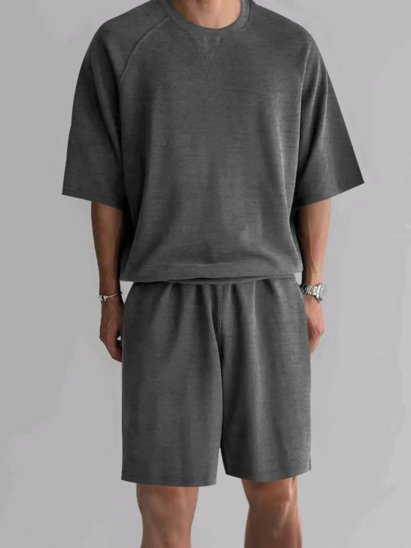 Men's Full Size Round Neck Top and Shorts Set Plus Size - URBANPICK FASHION