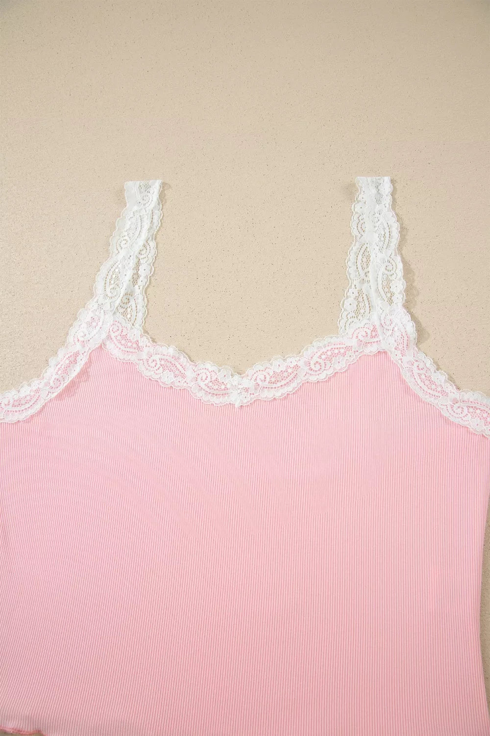 Ribbed Knit Lace Straps Patchwork Lettuce Hem Cropped Top Floral Short Lounge Set - URBANPICK FASHION