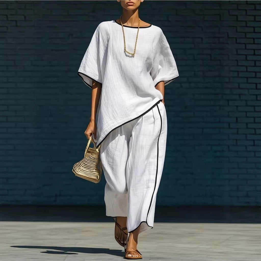 Women's Casual Resort Loose Short-Sleeve Top & Pants Set - URBANPICK FASHION