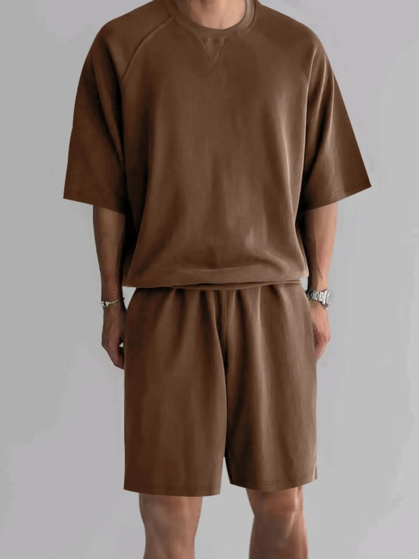 Men's Full Size Round Neck Top and Shorts Set Plus Size - URBANPICK FASHION