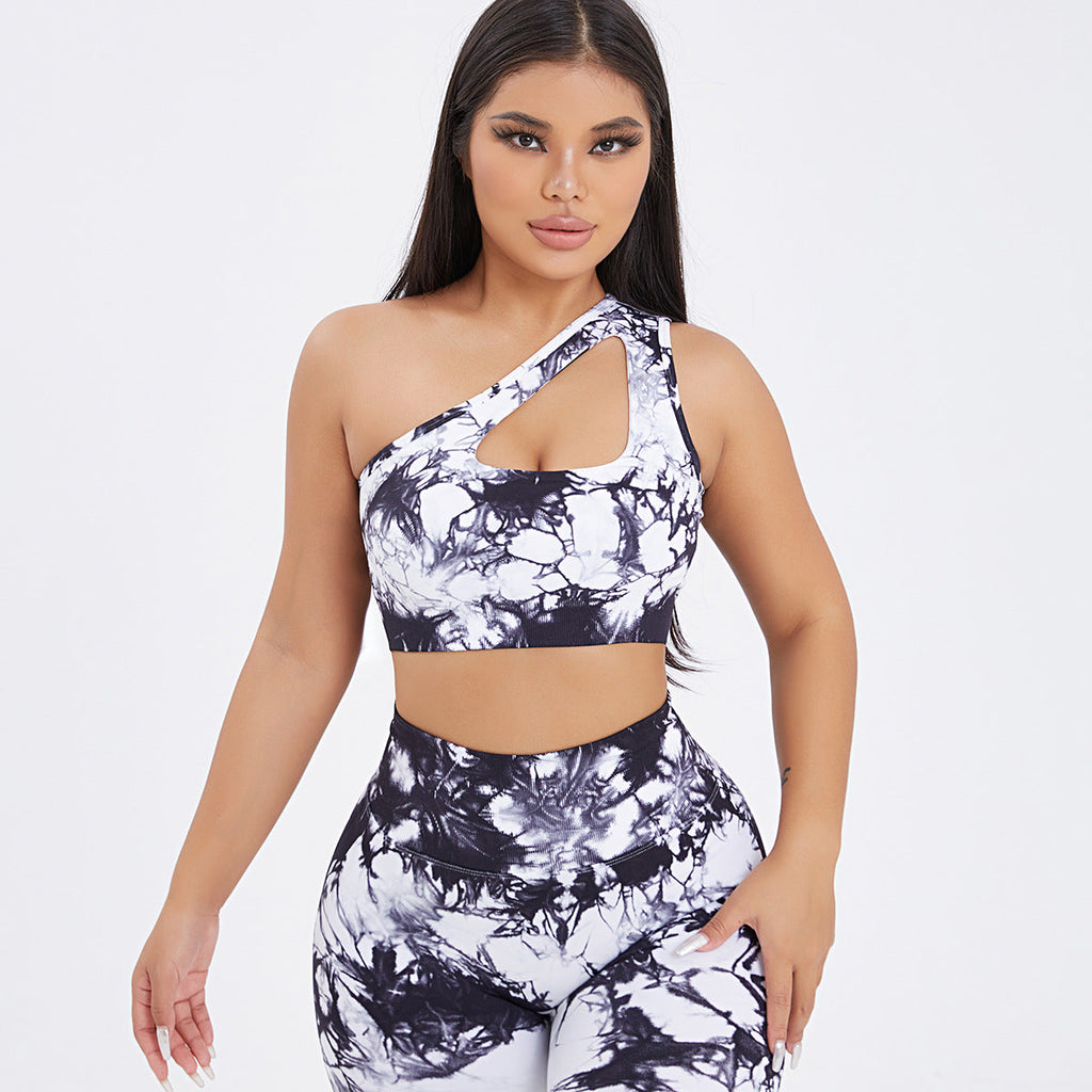 Seamless One-Shoulder Bra & Scrunch Leggings Set - High Waisted Yoga Pants - URBANPICK FASHION