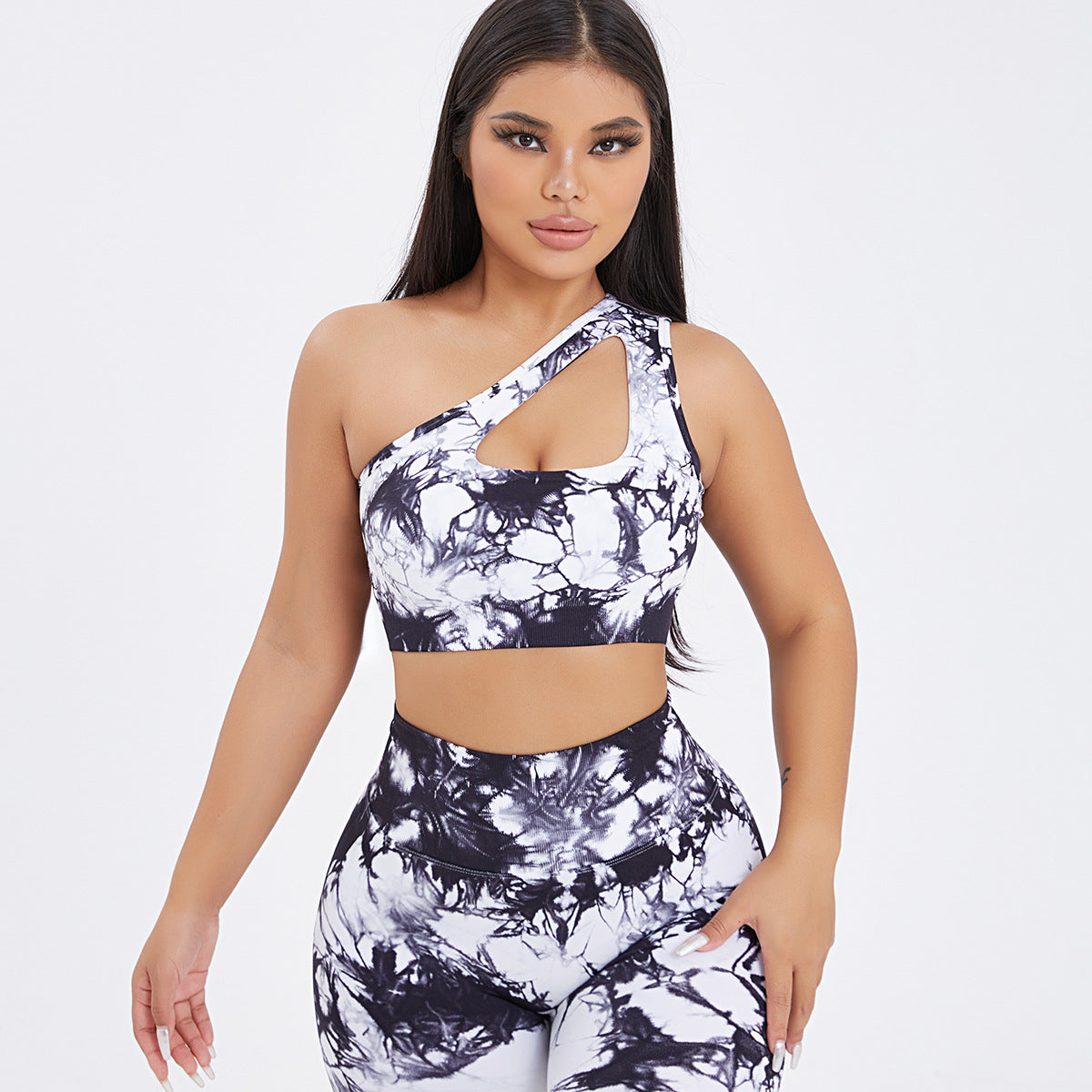 Seamless One-Shoulder Bra & Scrunch Leggings Set - High Waisted Yoga Pants - URBANPICK FASHION