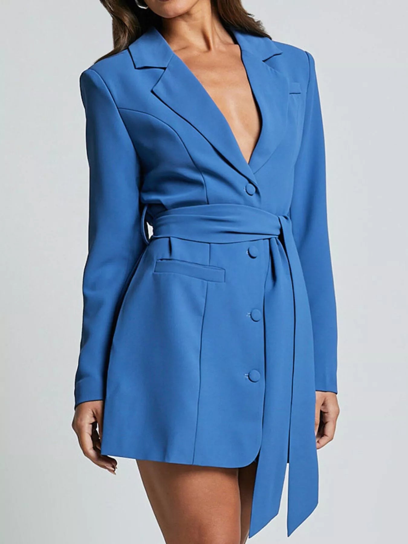 Lapel Collar Tie Waist Blazer - URBANPICK FASHION
