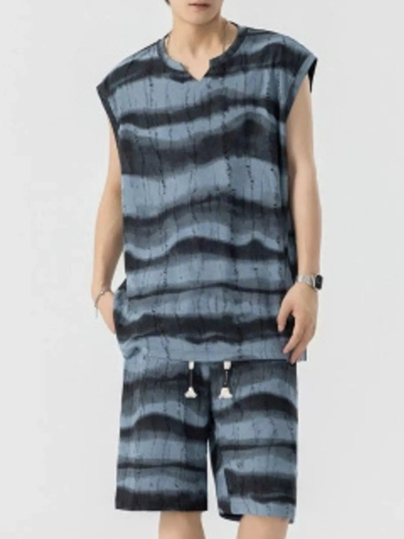 Men's Plus Size Striped Tank and Shorts Set - URBANPICK FASHION