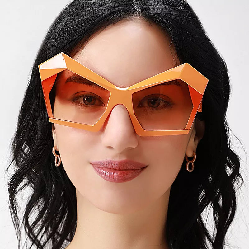 Oversized Geometric Orange Fashion Sunglasses - URBANPICK FASHION