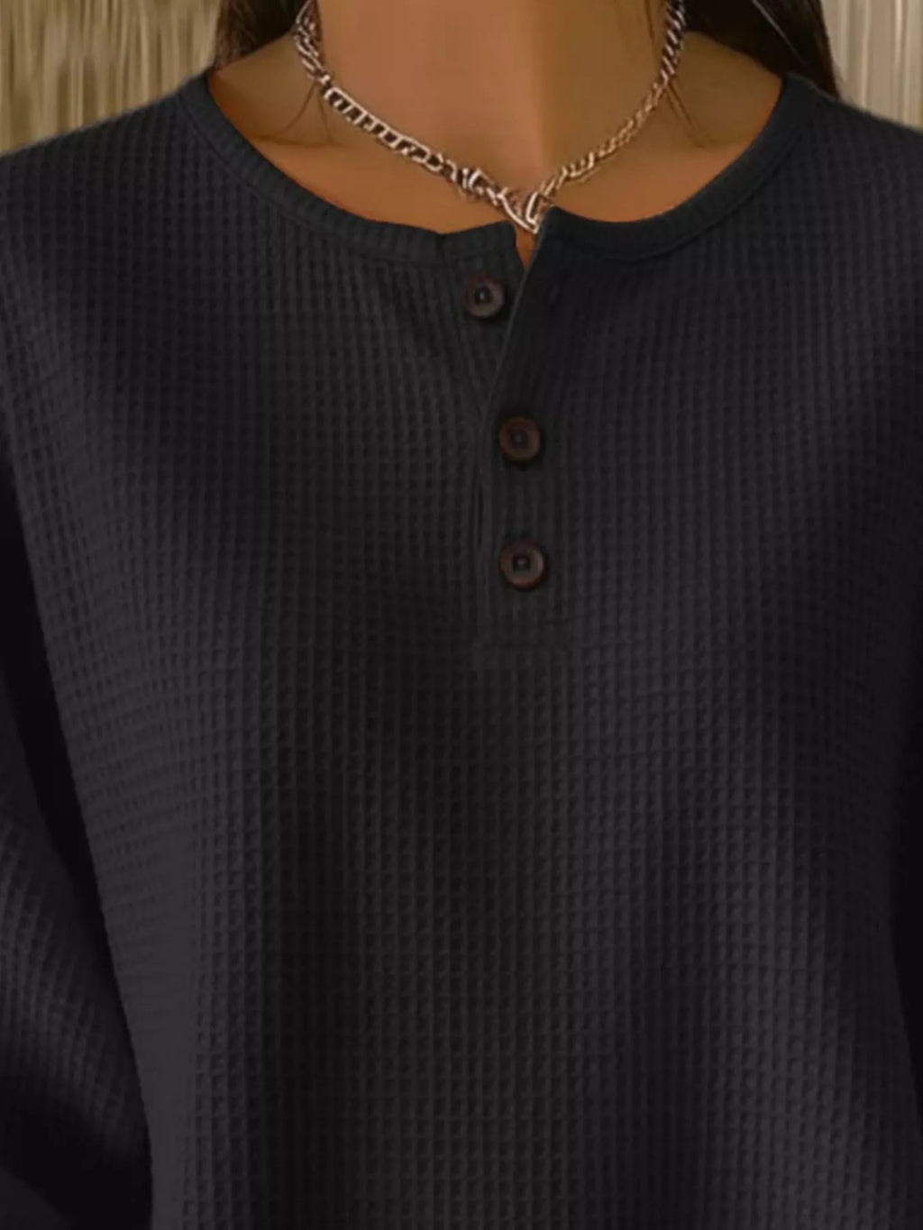 Full Size Waffle Knit Button Detail Top Plus Size - URBANPICK FASHION