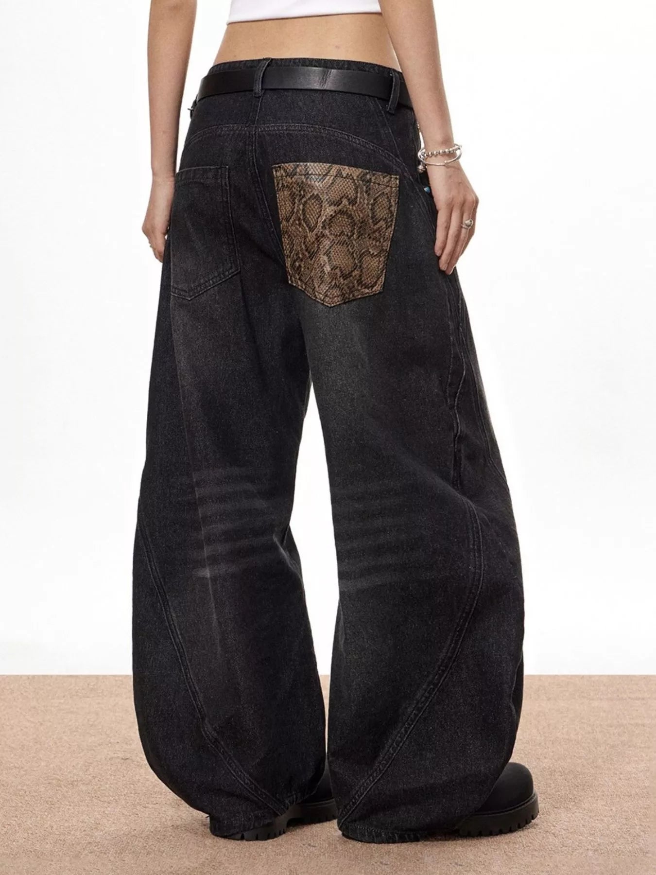 Men's Vintage Wide Leg Jeans with Snake Print - URBANPICK FASHION