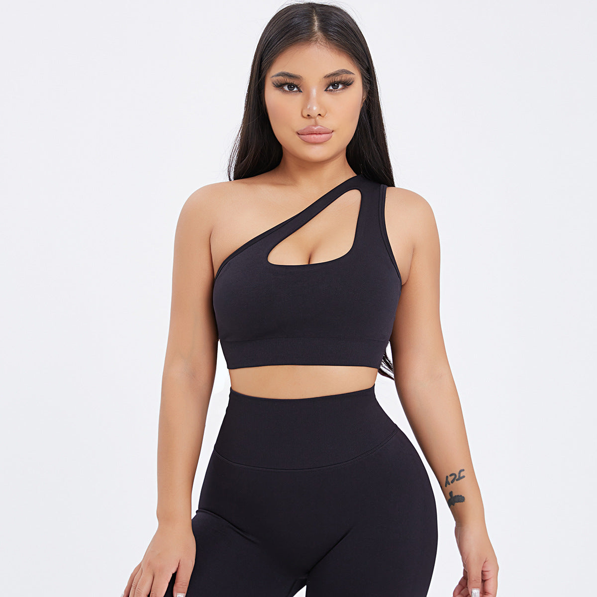 Seamless One-Shoulder Bra & Scrunch Leggings Set - High Waisted Yoga Pants - URBANPICK FASHION