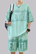 Men's Plus Size Letter Round Neck Tee and Shorts Set - URBANPICK FASHION