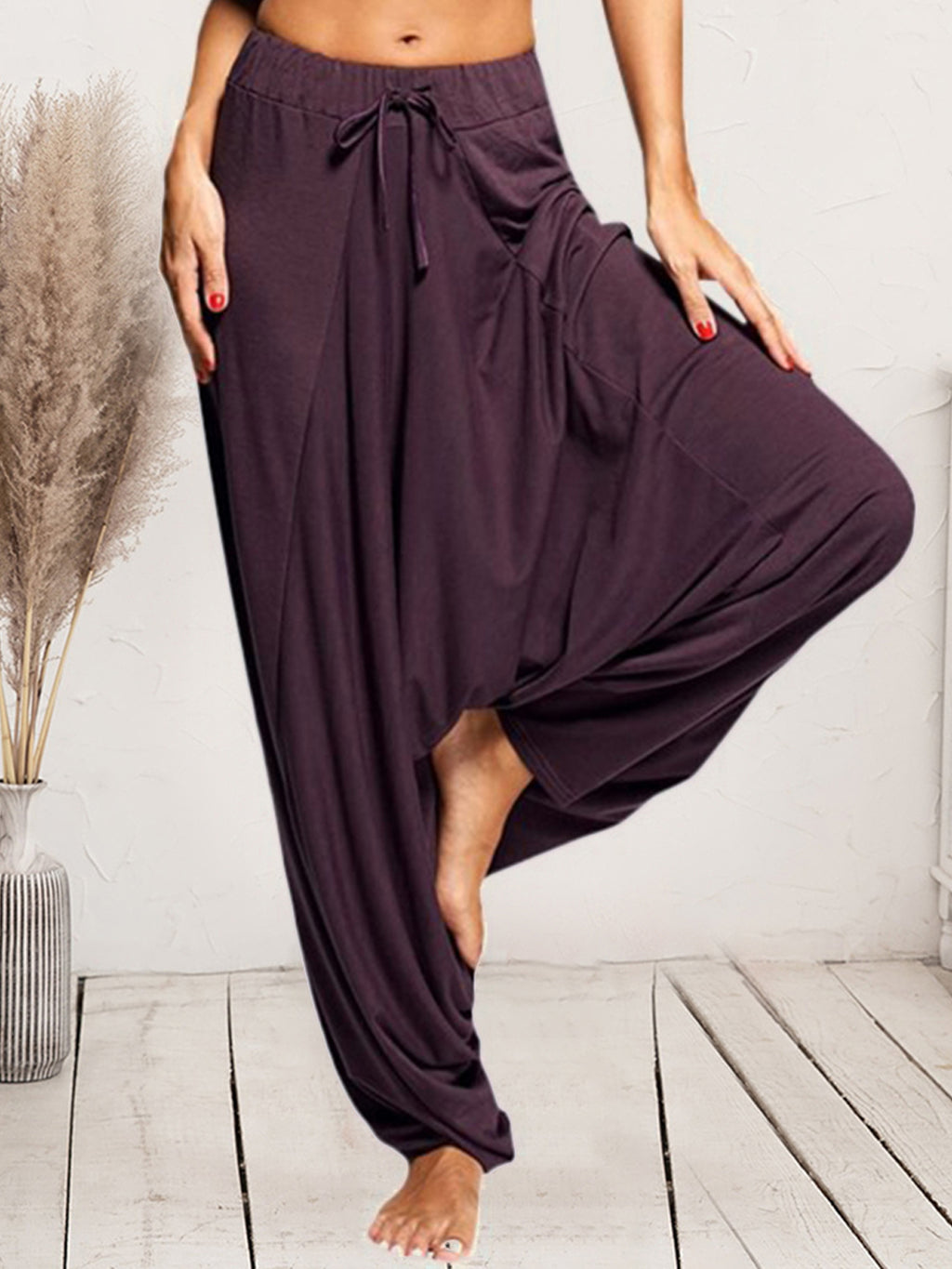 Tied Mid Waist Long Harem Pants - URBANPICK FASHION