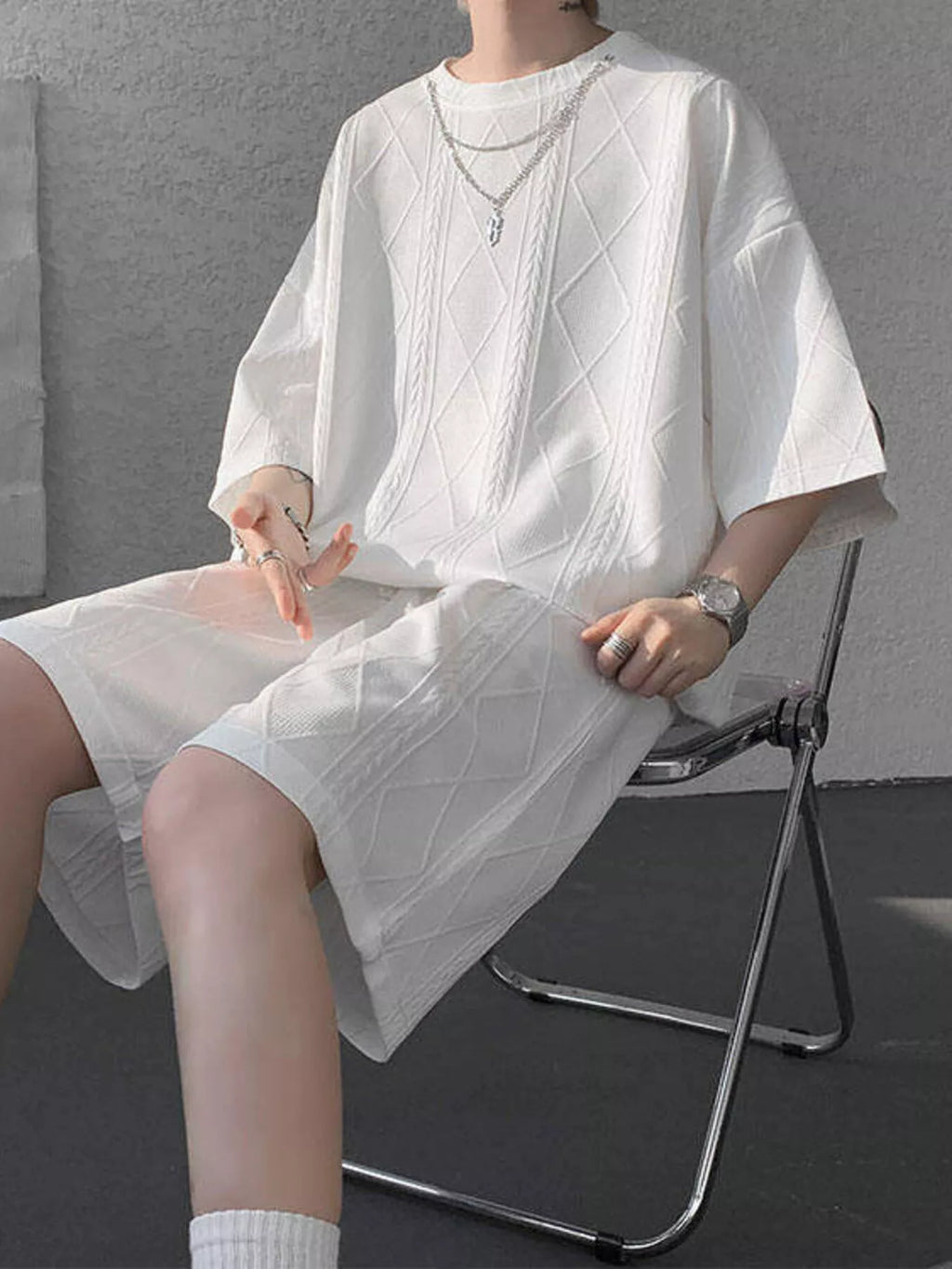 Men's Plus Size Textured Relaxed Fit Top and Shorts Set - URBANPICK FASHION
