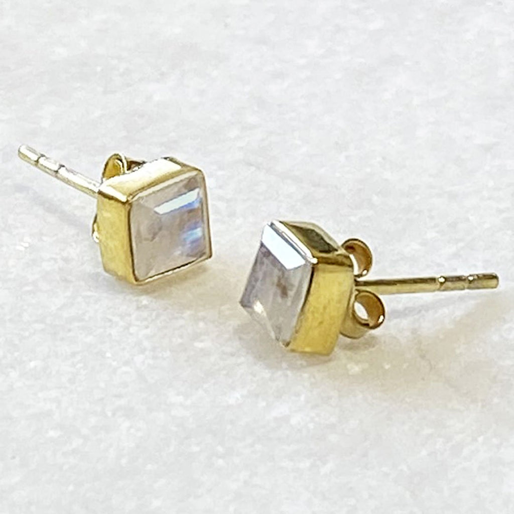 Keepsake - Facet Cut Moonstone Stud Earring in 14K Gold Vermeil - URBANPICK FASHION