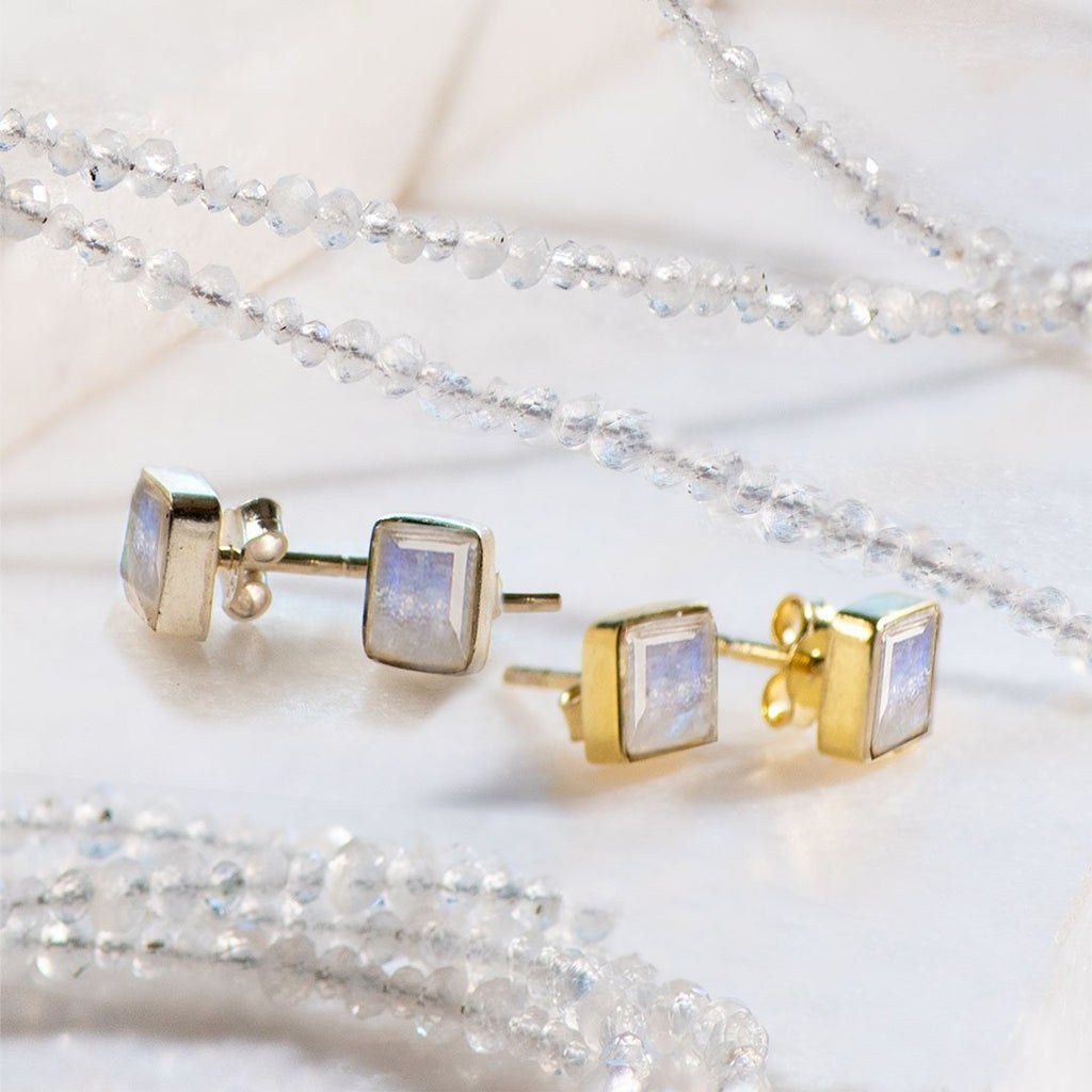 Keepsake - Facet Cut Moonstone Stud Earring in 14K Gold Vermeil - URBANPICK FASHION