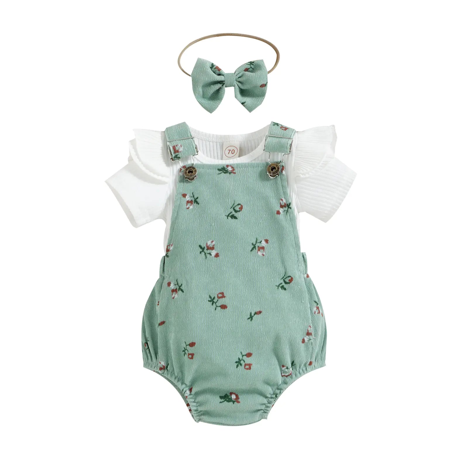 Girls' Floral Corduroy Suspender Pants Set with Headband - URBANPICK FASHION