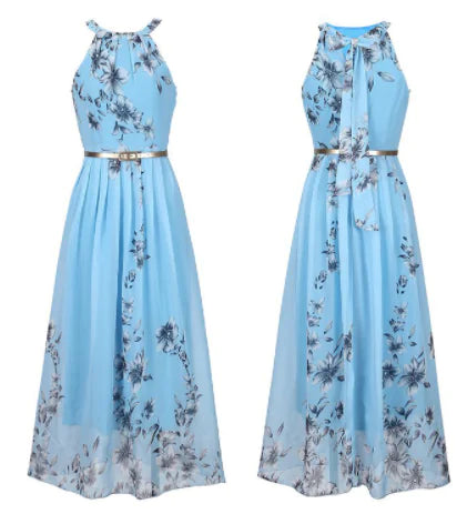Sleeveless Floral Maxi Dress with Halter Neck Boho Style - URBANPICK FASHION