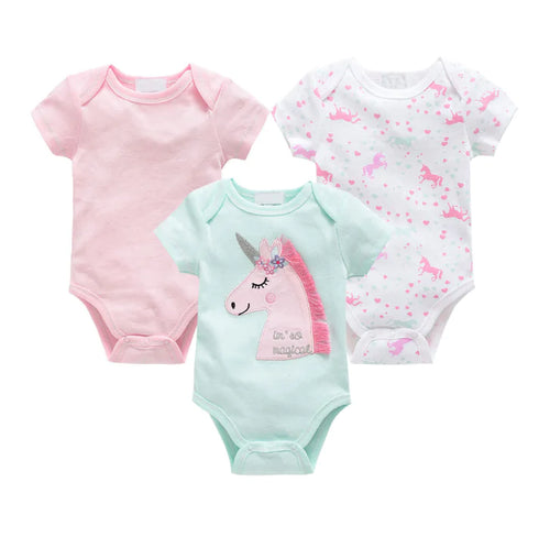 3-Piece Baby Bodysuit Set - Cotton Short Sleeve Outfit - URBANPICK FASHION