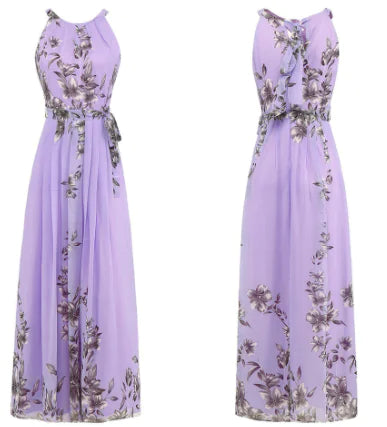 Sleeveless Floral Maxi Dress with Halter Neck Boho Style - URBANPICK FASHION